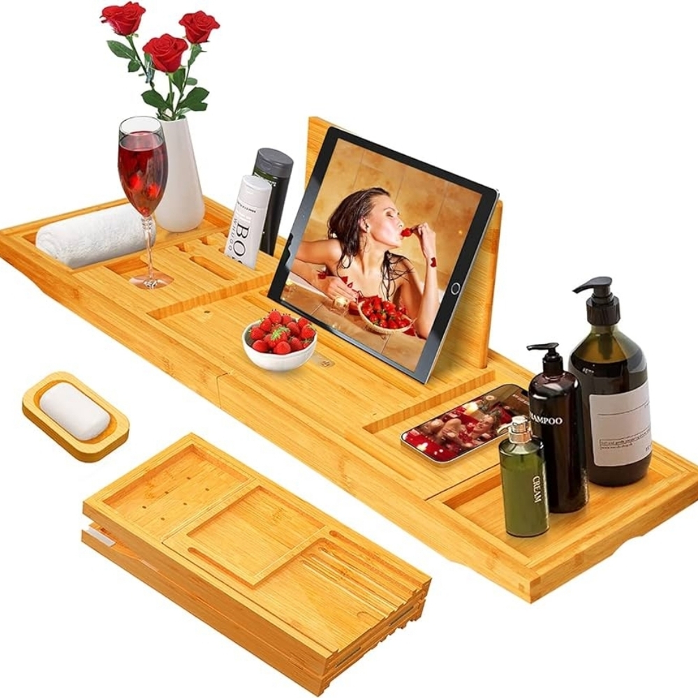 Bamboo Bath Caddy with Tablet Holder